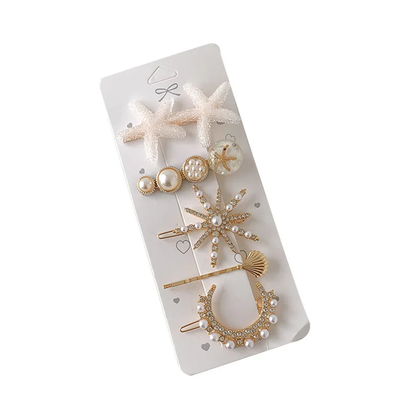 Handmade Pearl & Rhinestone Flower Hairpin Set for Women & Girls