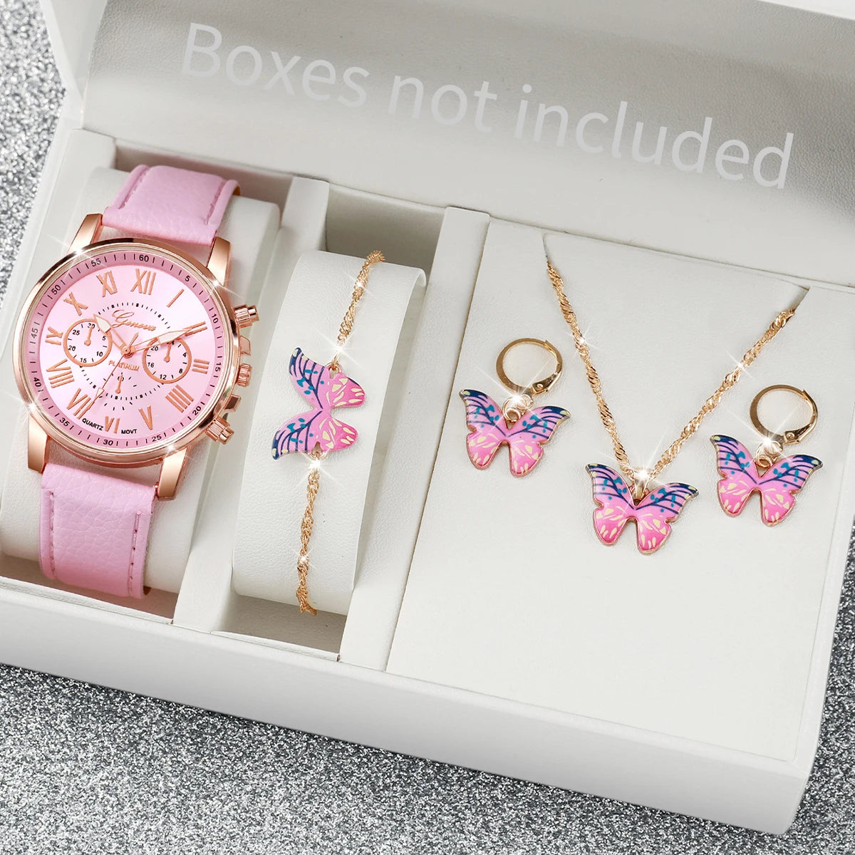 5/6PCS Women’s Quartz Watch & Heart Rhinestone Jewelry Set