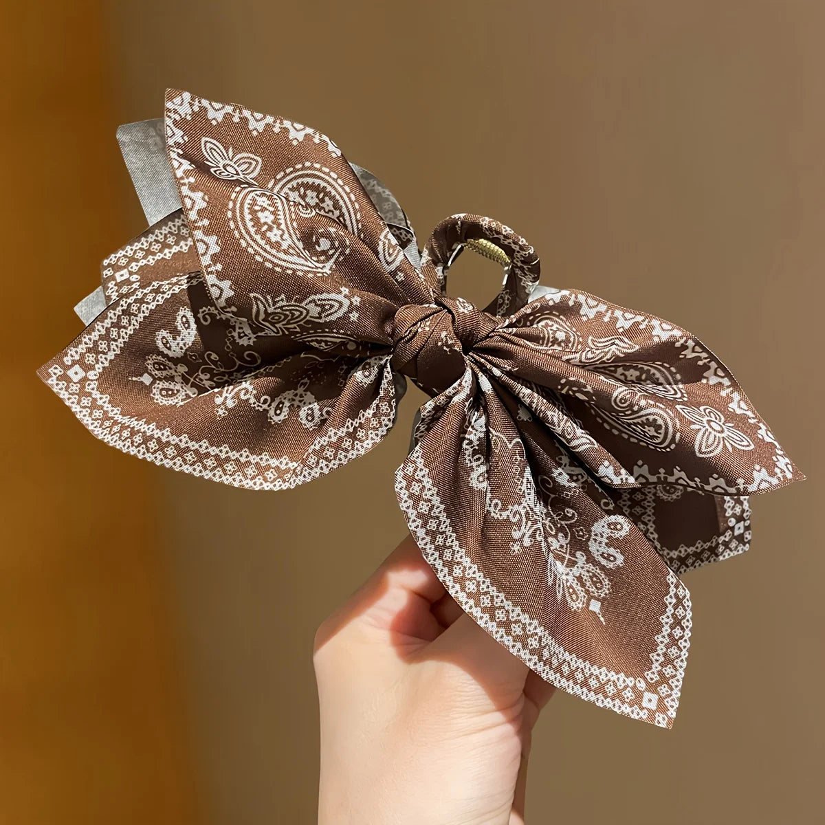 Brown Cashew Flower Bow Hair Claw Clip for Women