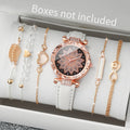 Elegant 6PCS Women’s Heart Dial Quartz Watch & Leaf Bracelet Set
