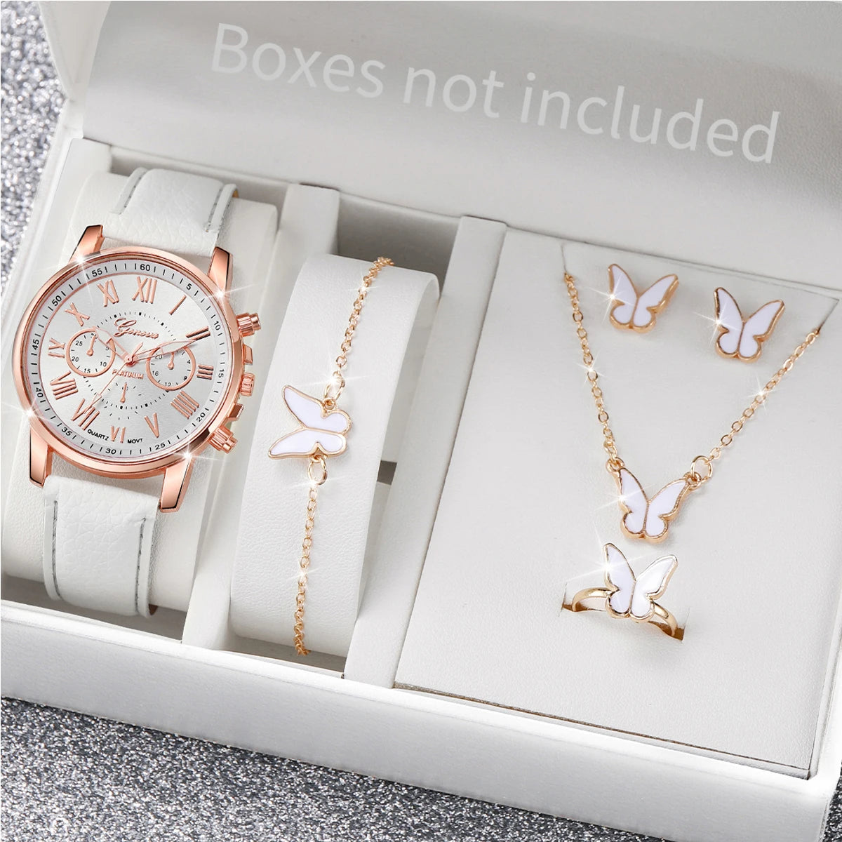 5/6PCS Women’s Quartz Watch & Heart Rhinestone Jewelry Set