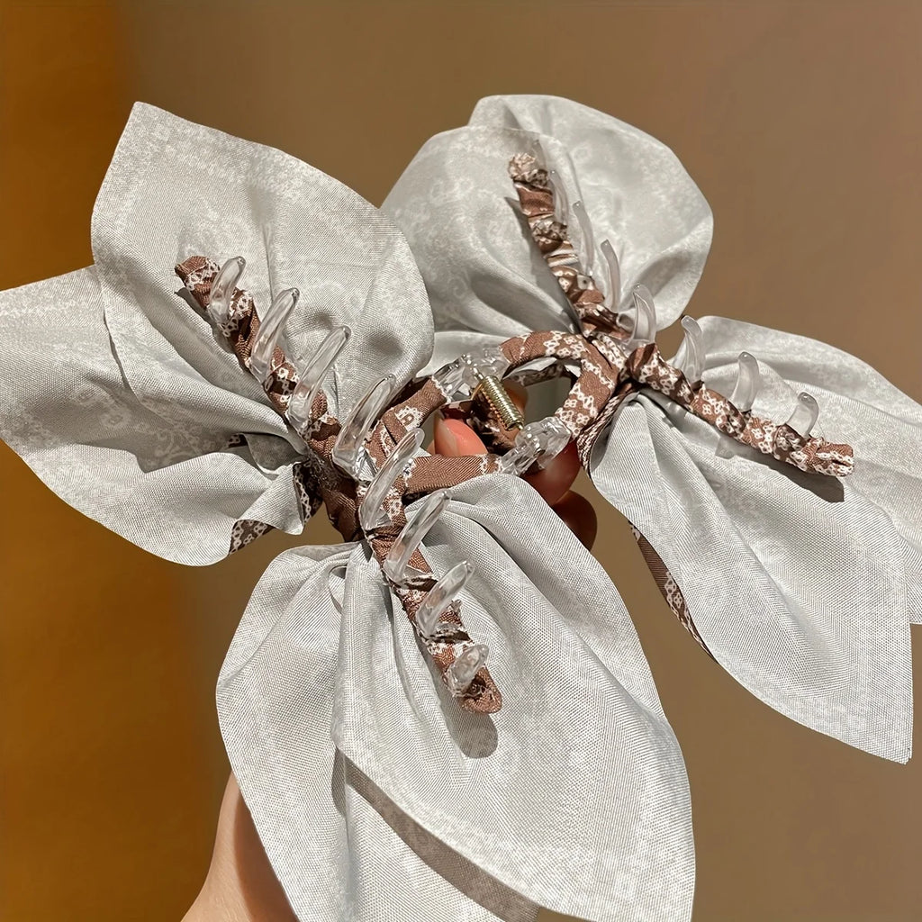 Brown Cashew Flower Bow Hair Claw Clip for Women