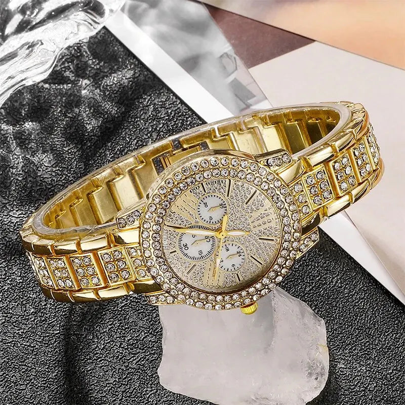 Women’s Gold Quartz Watch & Jewelry Set