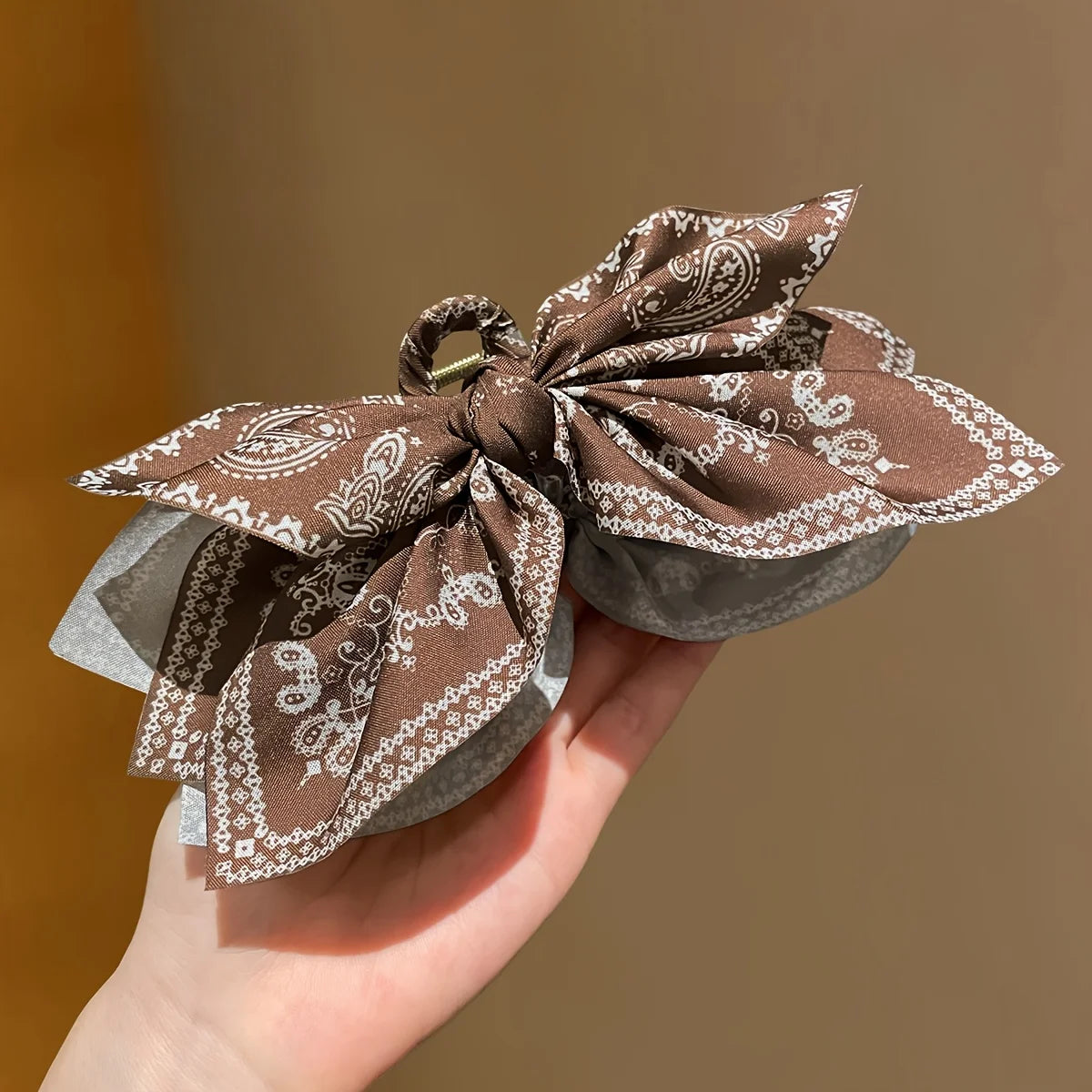 Brown Cashew Flower Bow Hair Claw Clip for Women