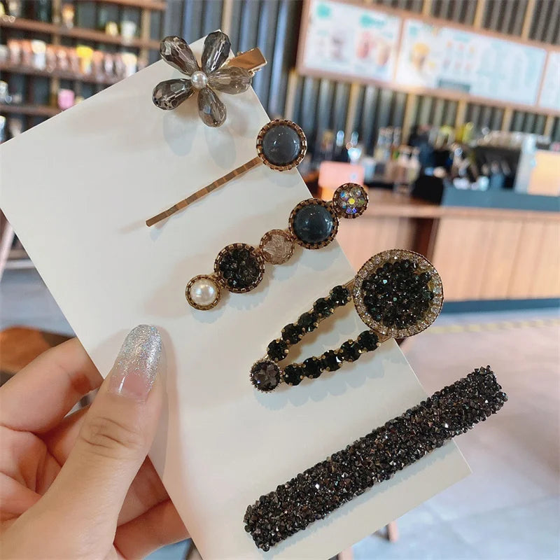 Handmade Pearl & Rhinestone Flower Hairpin Set for Women & Girls