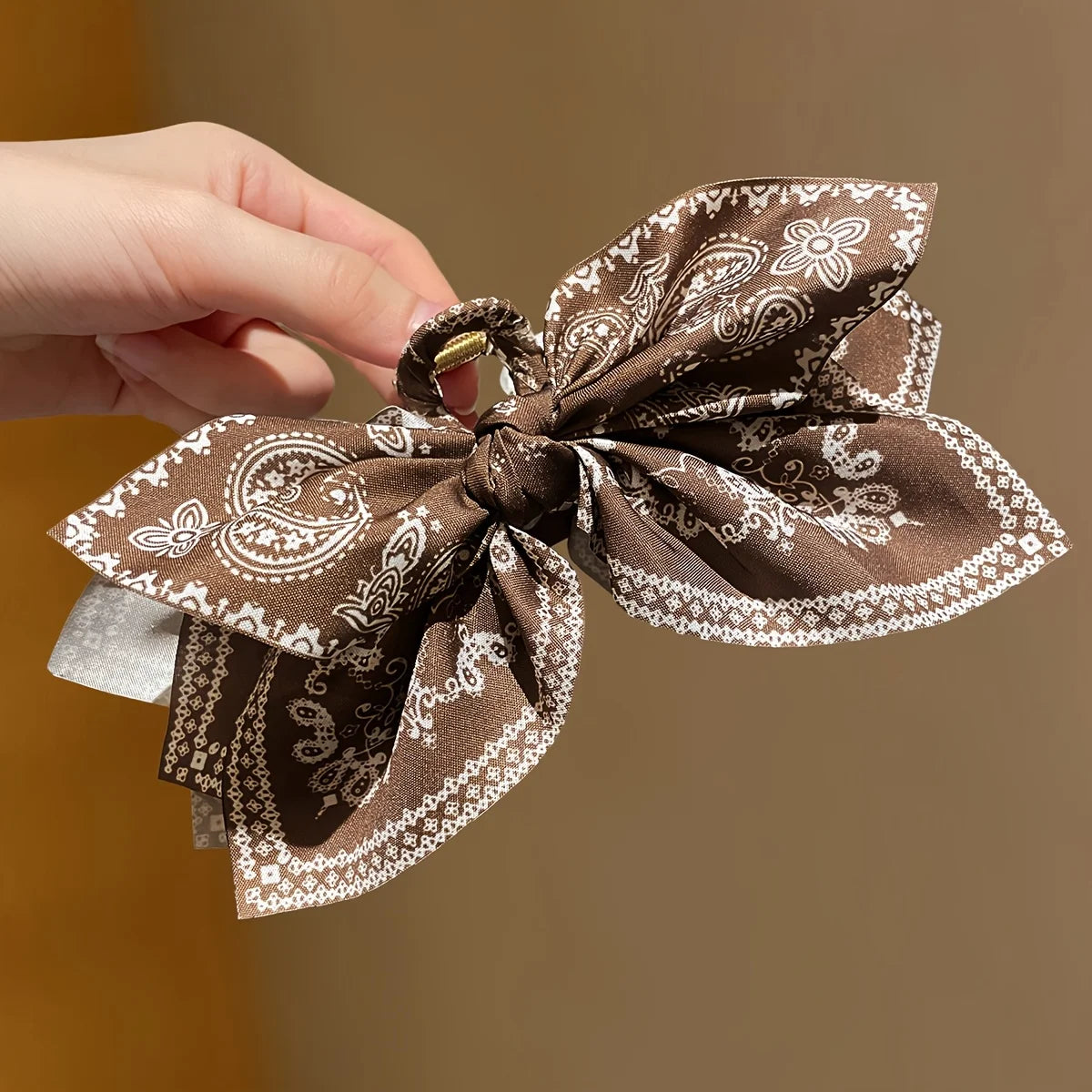 Brown Cashew Flower Bow Hair Claw Clip for Women